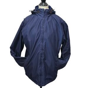 Chaps Blue Fleece Lined Windbreaker Jacket Concealed Hooded Water Repellent Coat